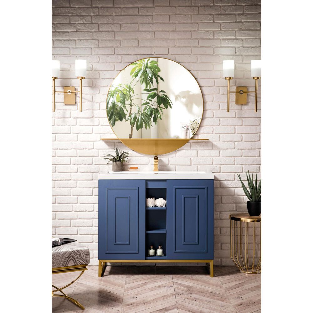 James Martin Vanities Alicante 39.5&quot; Single Bathroom Vanity in Azure Blue and Radiant Gold with 5 cm White Glossy Resin Top and Rectangular Sink, , large