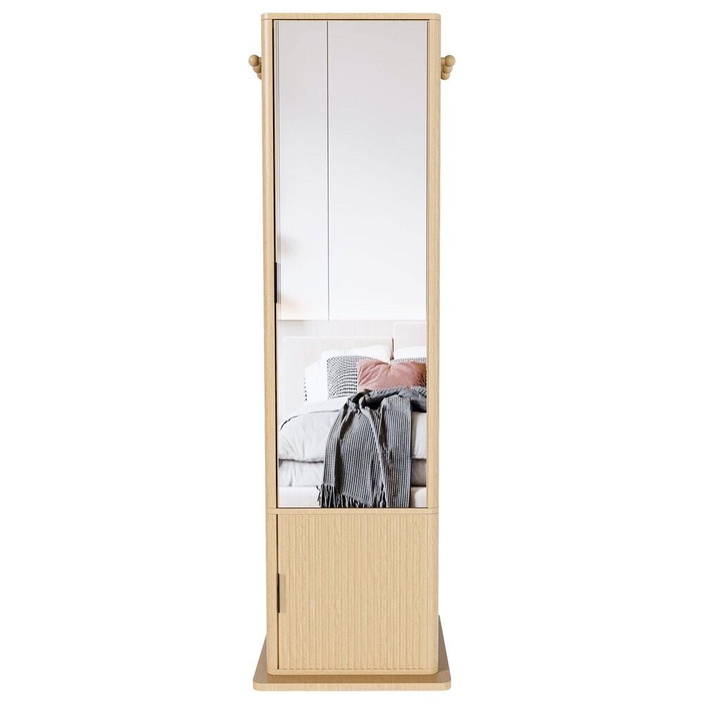 GigaCloud Rotating Jewelry Cabinet with Full-length Mirror, Coat Rack and Shelves in Walnut, , large