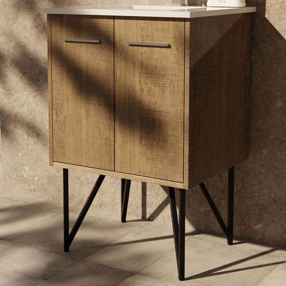 Lexora Home Lancy 30&quot; Single Bathroom Vanity in Rustic Acacia with 2 cm White Quartz Top and Rectangular Sink, , large