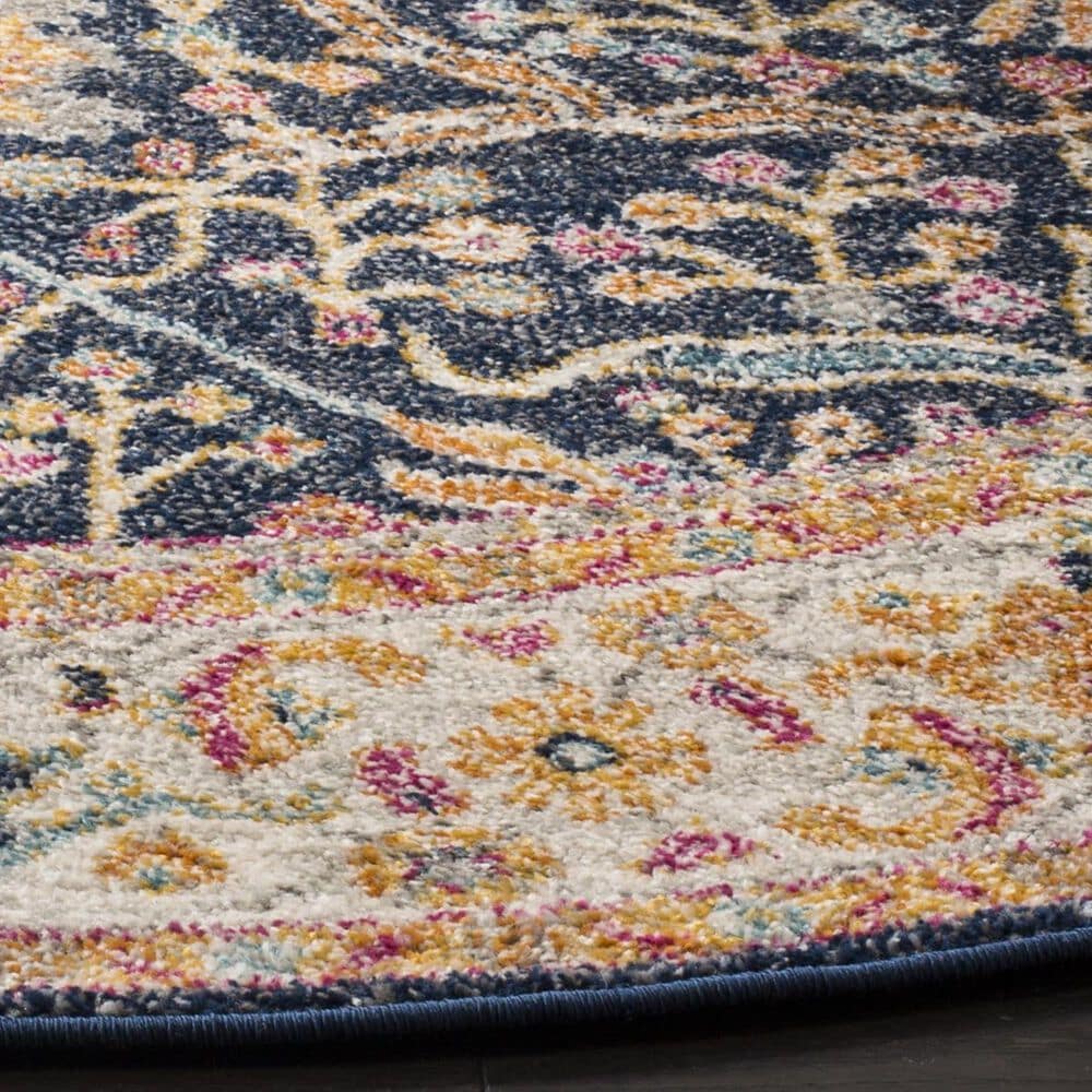Safavieh Madison MAD612D 5&#39; Round Navy and Creme Area Rug, , large