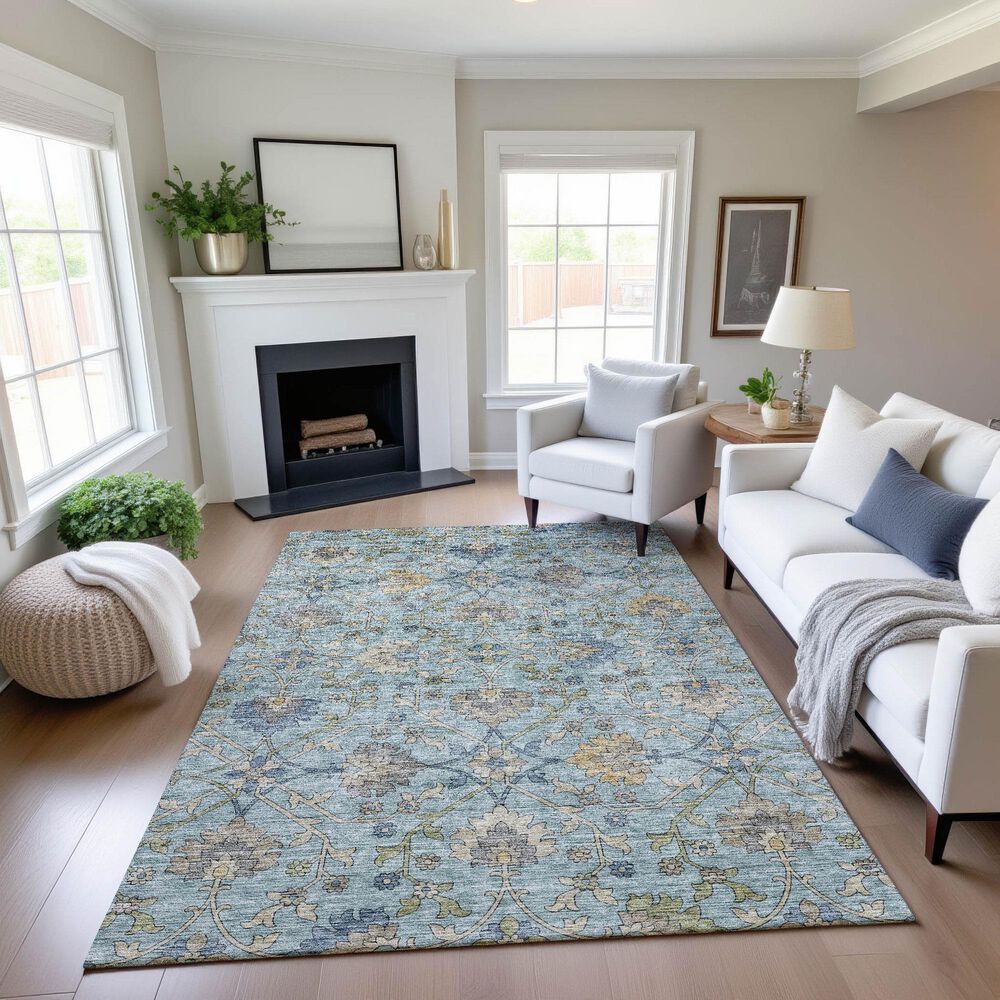 Dalyn Rug Company Silk Road Denim, Sky, Gray, Gold, Ivory and Fern 9&#39; x 12&#39; Area Rug, , large
