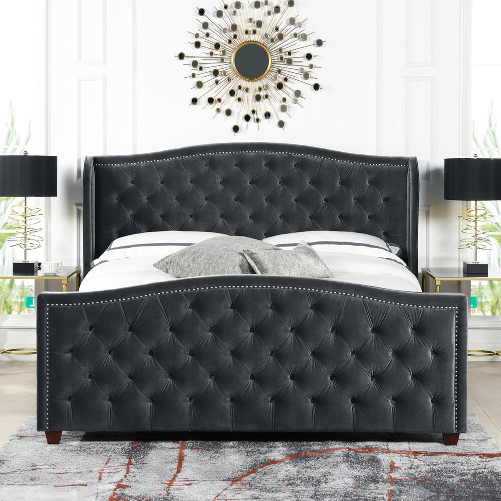 Jennifer Taylor Home Marcella King Upholstered Bed in Steel Gray NFM