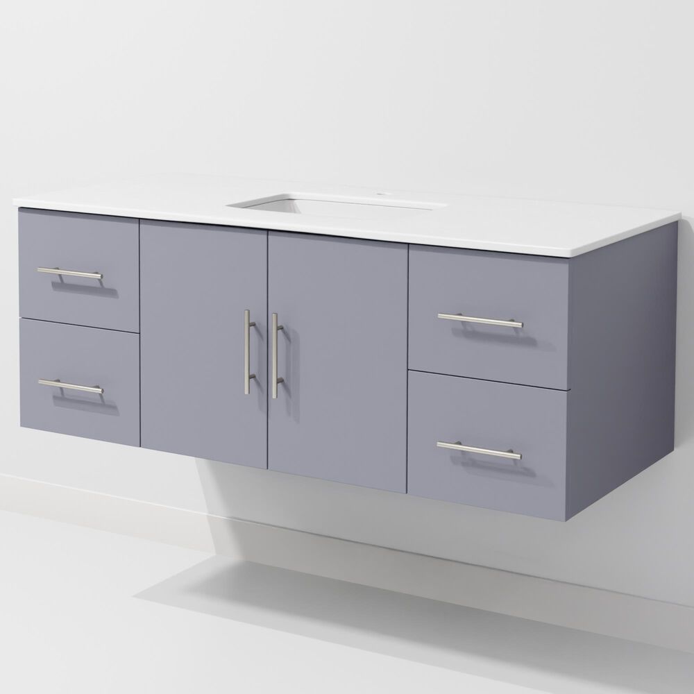 Lexora Home Geneva 48" Single Bathroom Vanity in Dark Grey with 2 cm White Cultured Marble Top and Rectangular Sink, , large