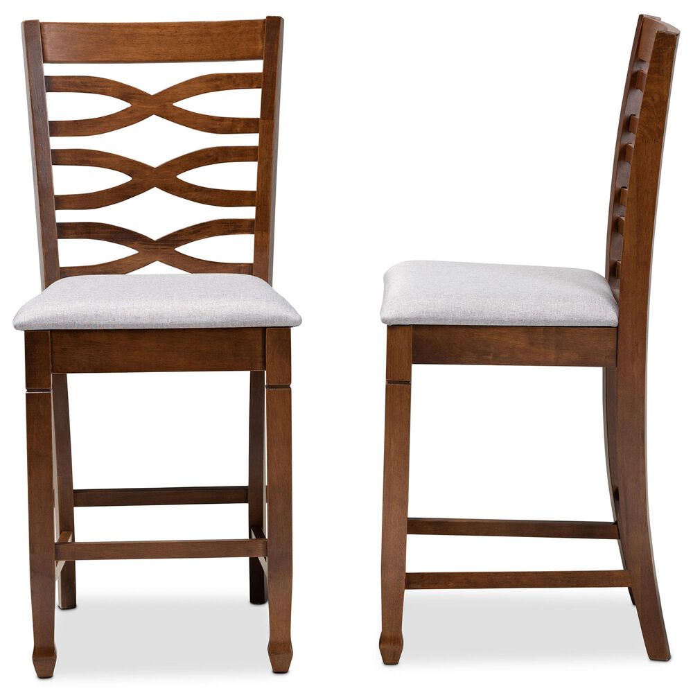 Baxton Studio Lanier Counter Height Pub Chair with Grey Cushion in Walnut (Set of 2), , large