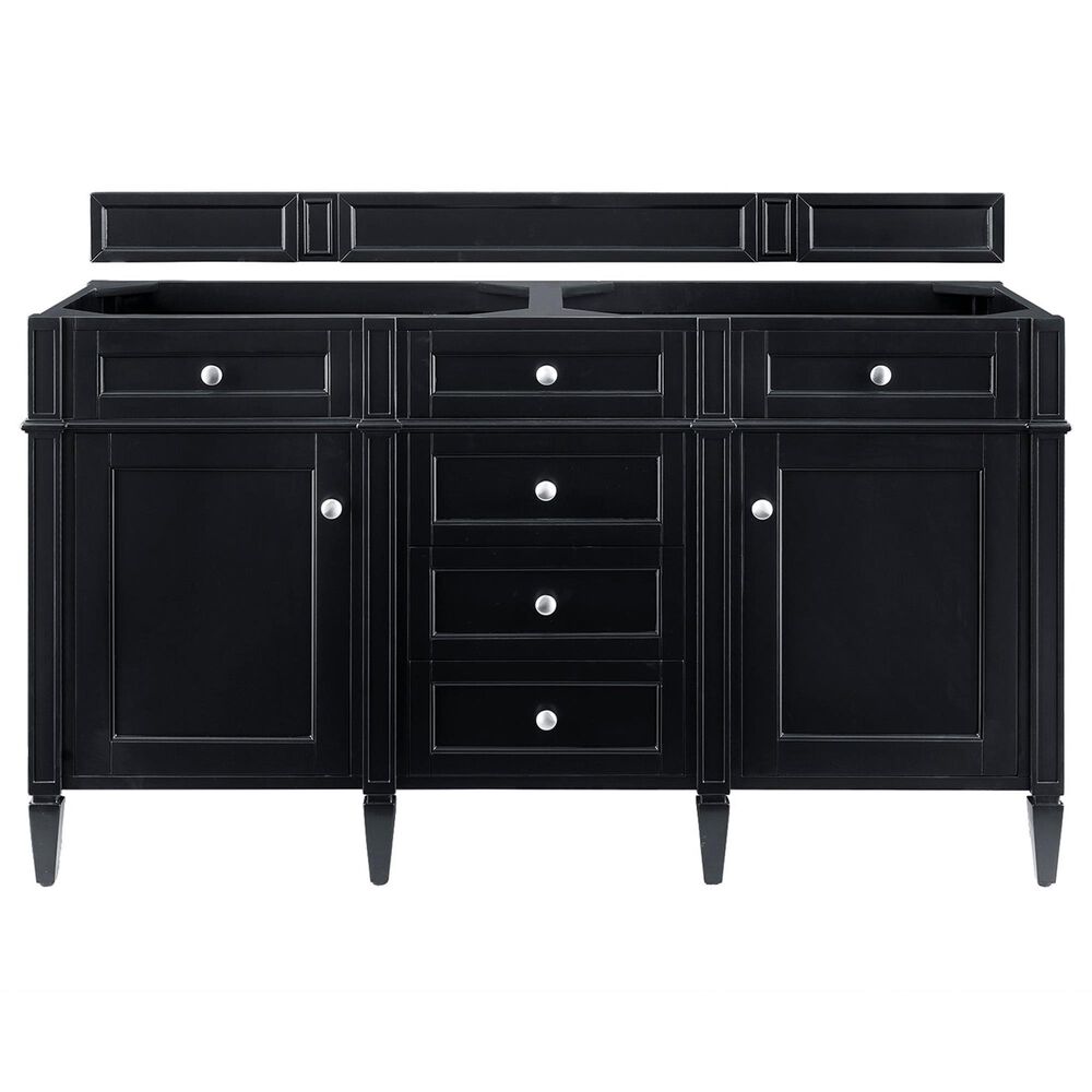 James Martin Vanities Brittany 60&quot; Double Bathroom Vanity in Black Onyx with 3 cm White Zeus Quartz Top and Rectangular Sinks, , large
