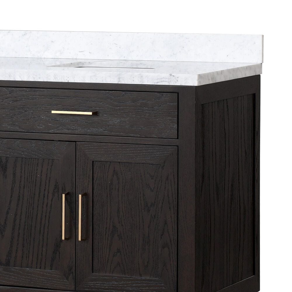 Lexora Home Abbey 84&quot; Double Bathroom Vanity in Black Oak with 2 cm White Carrara Marble Top and Rectangular Sinks, , large