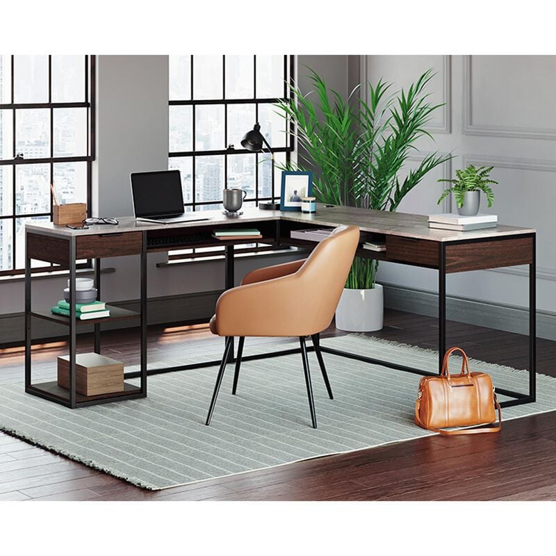 Sauder International Lux L-Shaped Desk in Umber Wood