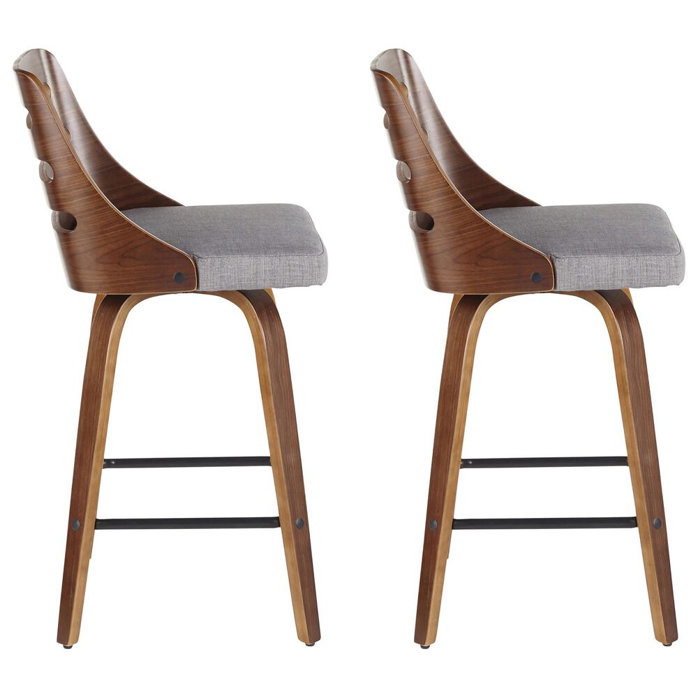 Lumisource Trevi Swivel Counter Stool with Grey Cushion in Walnut and Black &#40;Set of 2&#41;, , large