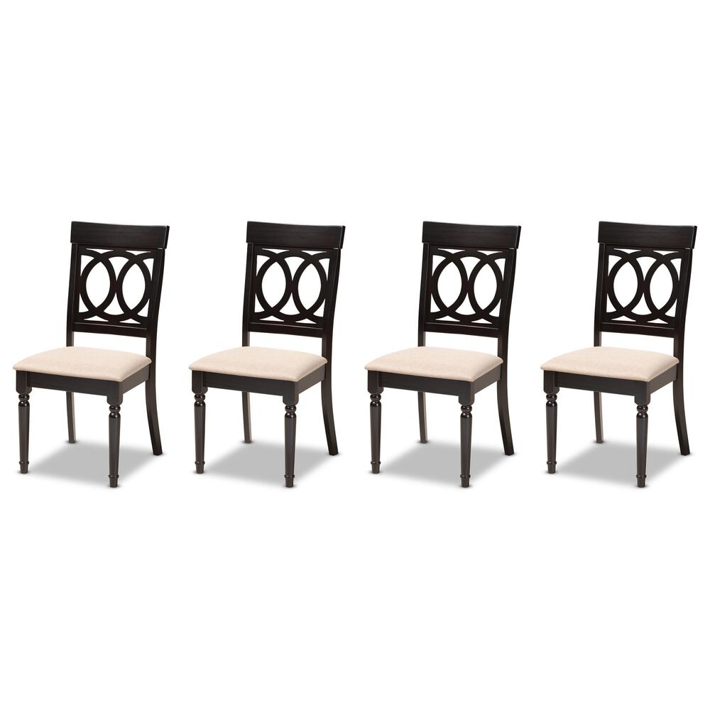 Baxton Studio Lucie Side Chair with Sand Cushion in Espresso Brown (Set of 4), , large