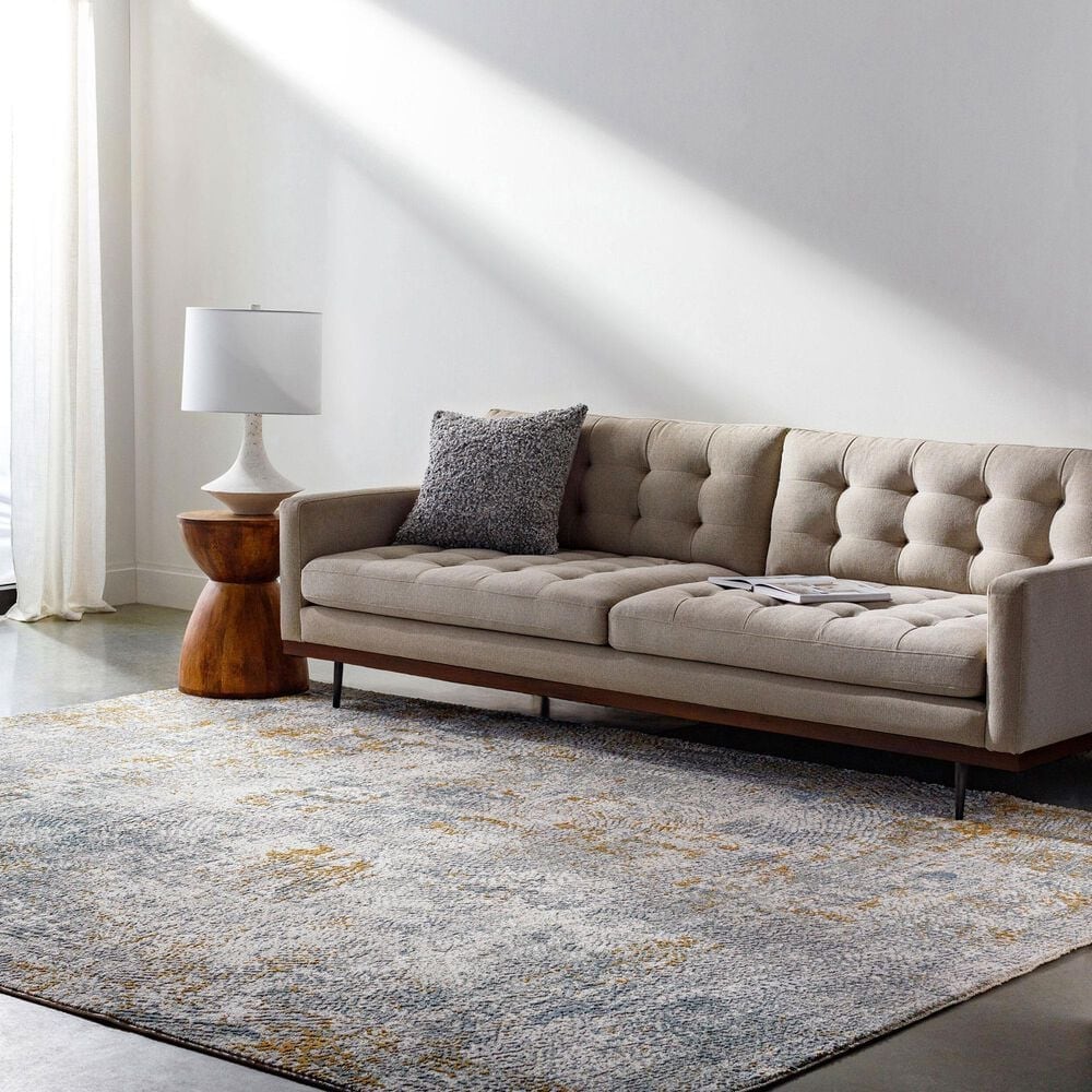 Surya Dresden DRE-2320 White, Medium Gray, Light Slate, Gray, Denim and Mustard 6&#39;7&quot; x 9&#39;6&quot; Area Rug, , large