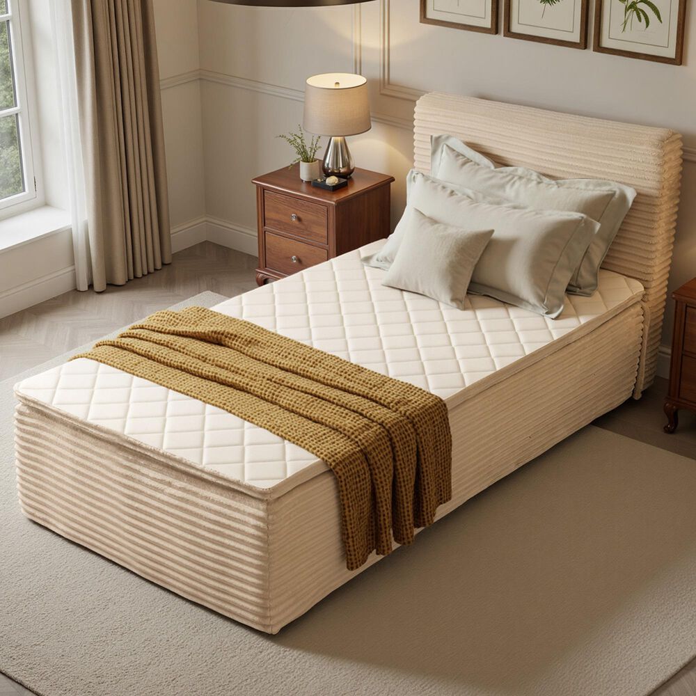 HOMLUX Plush Twin Mattress with Beige Headboard, , large