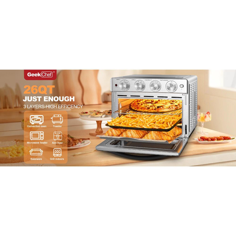 HOMLUX 26 Qt Air Fryer Toaster Oven in Silver, , large