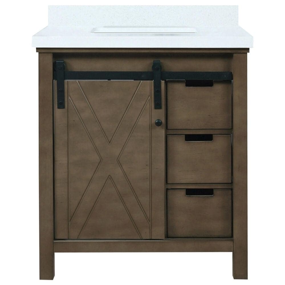 Lexora Home Marsyas 30" Single Bathroom Vanity in Rustic Brown with White Quartz Top and Rectangular Sink, , large