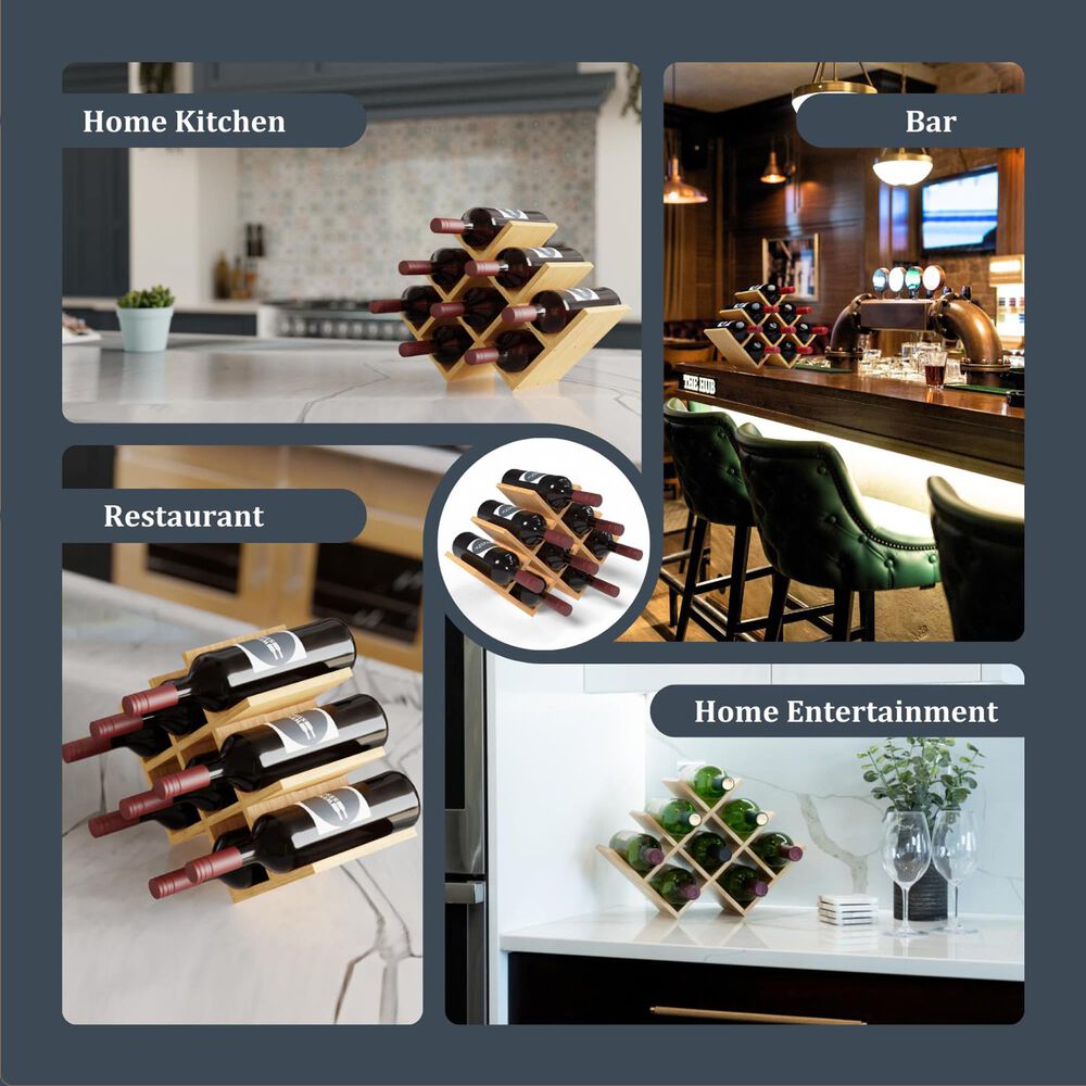 HOMLUX Modern Lattice 8-Bottle Bamboo Countertop Wine Rack in Natural, , large
