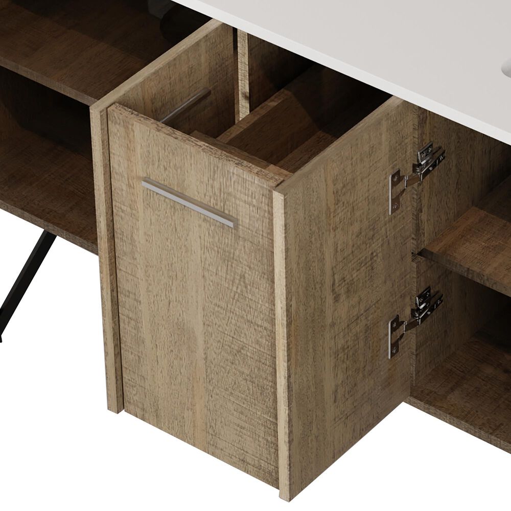 Lexora Home Lancy 60" Double Bathroom Vanity in Rustic Acacia with 2 cm White Cultured Marble Top and Rectangular Sinks, , large