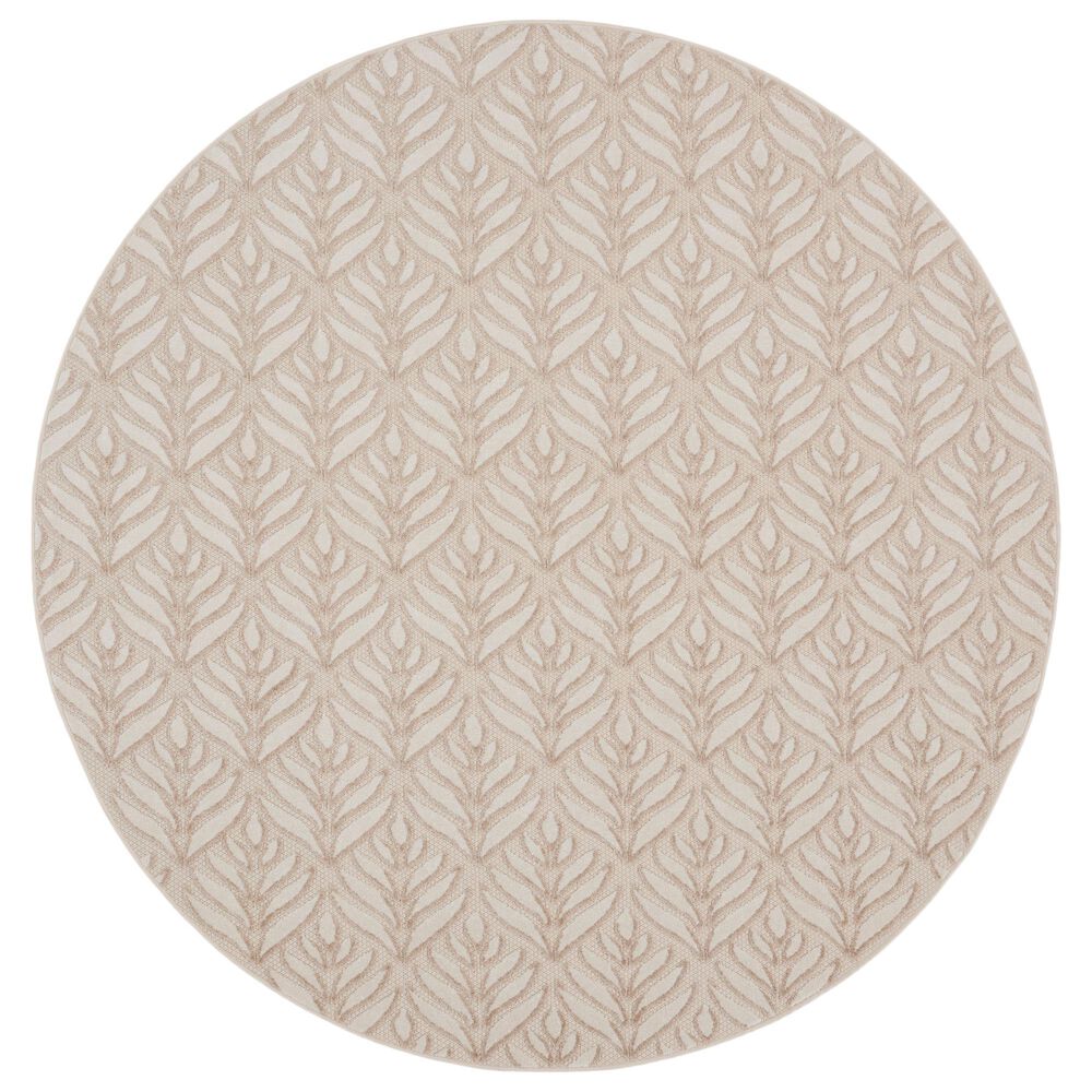 Nourison Aloha Floral 7"10" Round Ivory and Grey Indoor/Outdoor Area Rug, , large