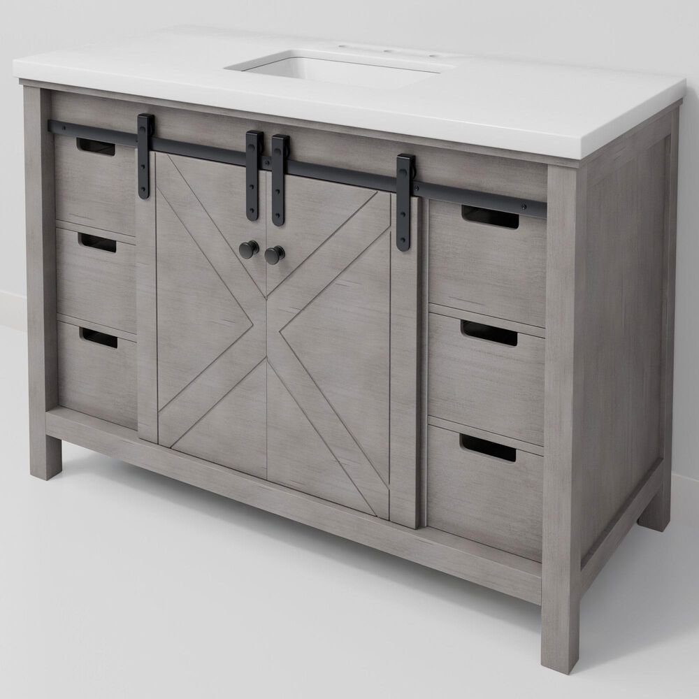 Lexora Home Marsyas 48" Single Bathroom Vanity in Ash Grey with White Quartz Top and Rectangular Sink, , large