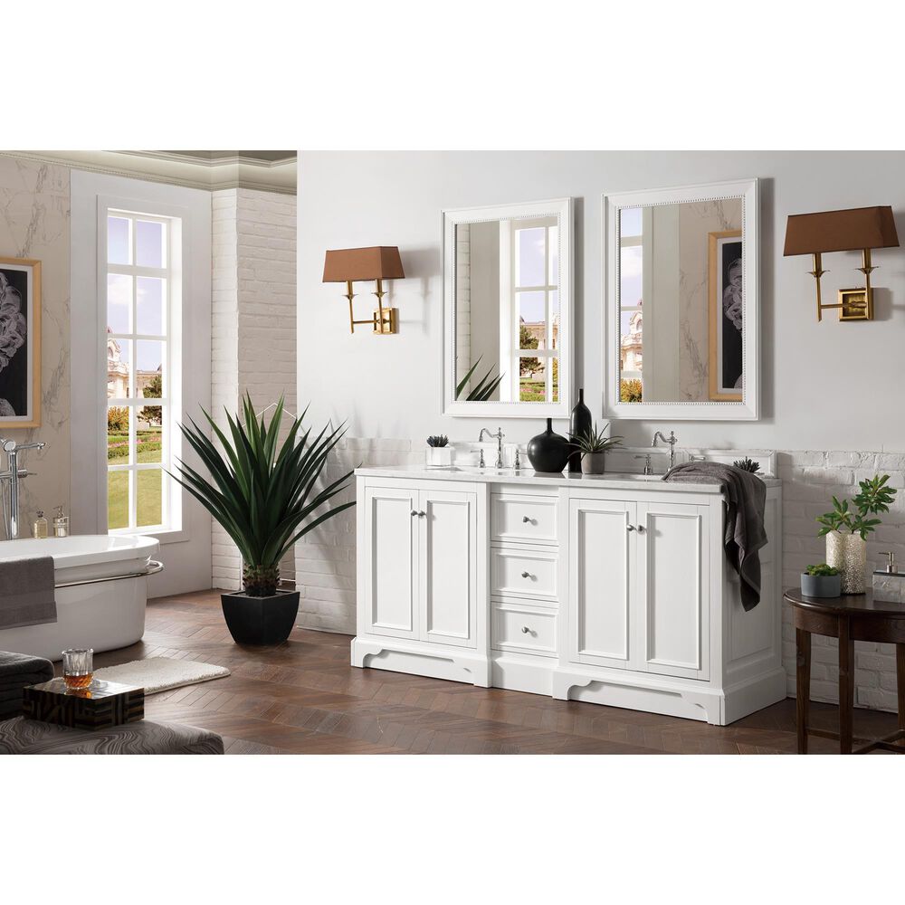 James Martin Vanities De Soto 72&quot; Double Bathroom Vanity in Bright White with 3 cm Arctic Fall Solid Surface Top and Rectangular Sinks, , large