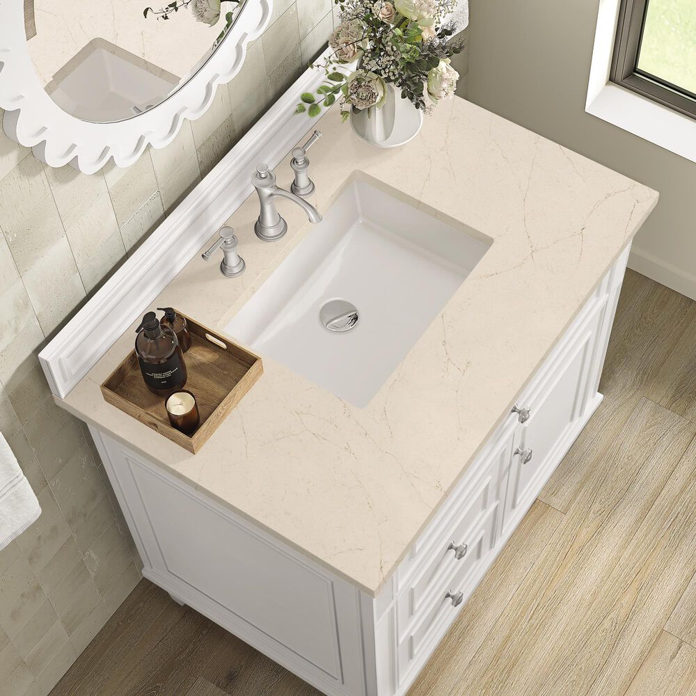 James Martin Vanities Lorelai 36&quot; Single Vanity in Bright White with 3 cm Eternal Marfil Quartz Top, , large