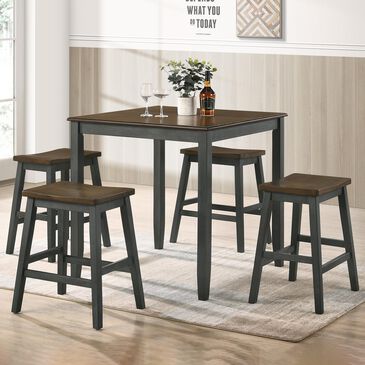 Furniture of America Jamal 5-Piece Counter Height Dining Set in Oak/Antique Gray, , large