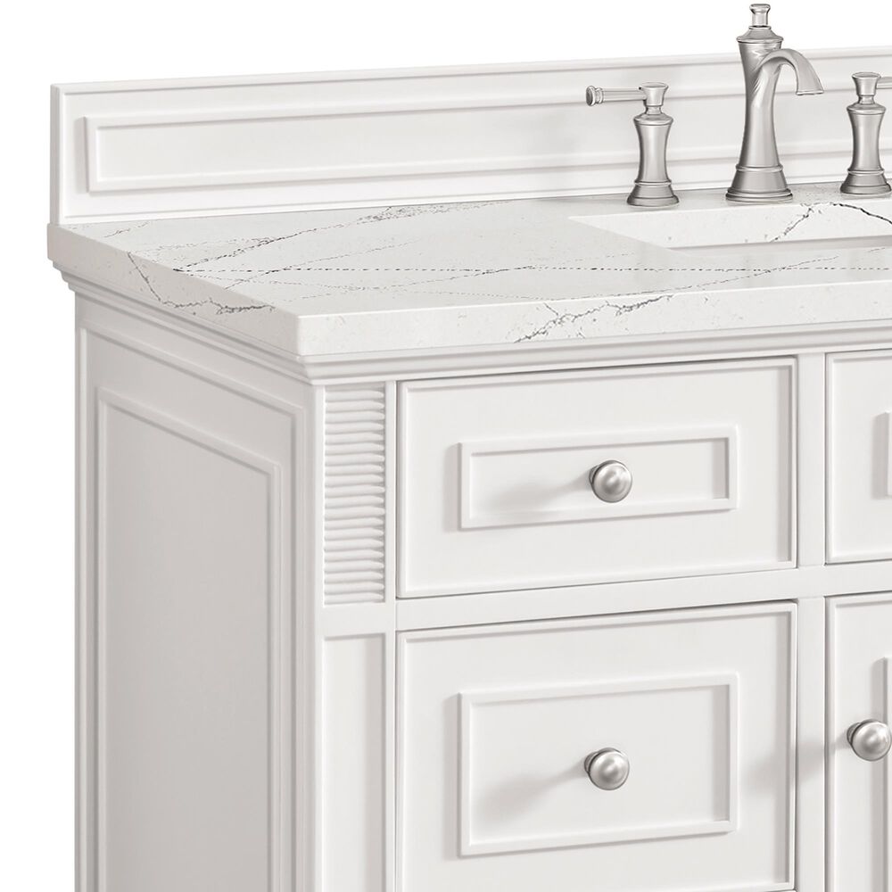 James Martin Vanities Lorelai 48&quot; Single Vanity in Bright White with 3 cm Ethereal Noctis Quartz Top, , large
