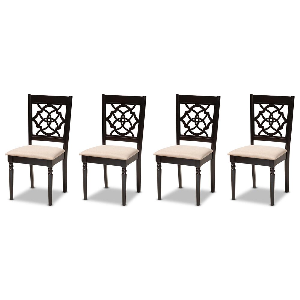 Baxton Studio Renaud Side Chair with Sand Cushion in Espresso Brown (Set of 4), , large