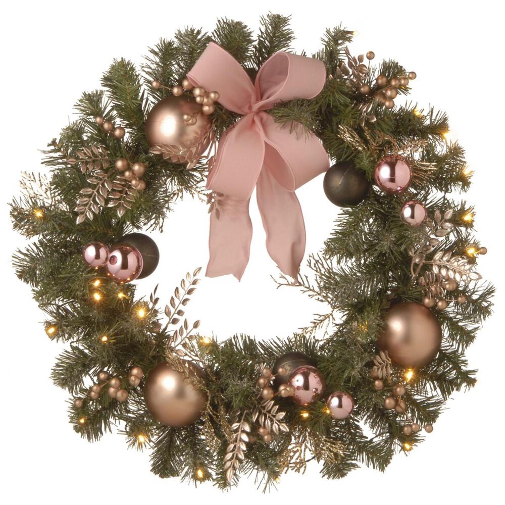 National Tree 28" Decorated Pine Wreath with Battery Operated LED Lights, , large