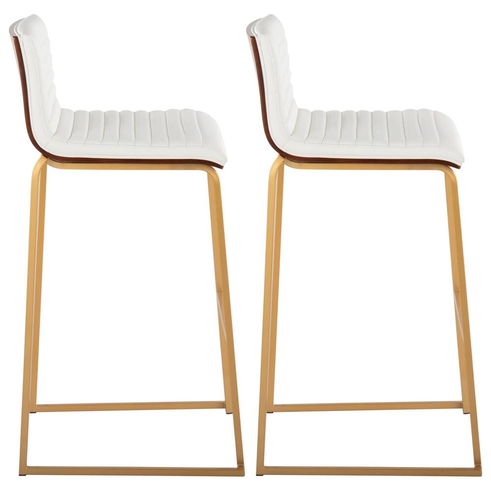 LumiSource Mason Mara Barstool with White Cushion in Gold and Walnut (Set of 2), , large