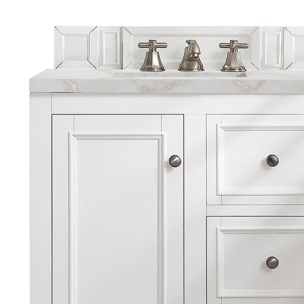 James Martin Vanities De Soto 30" Single Bathroom Vanity in Bright White with 3 cm Victorian Silver Quartz Top and Rectangular Sink, , large
