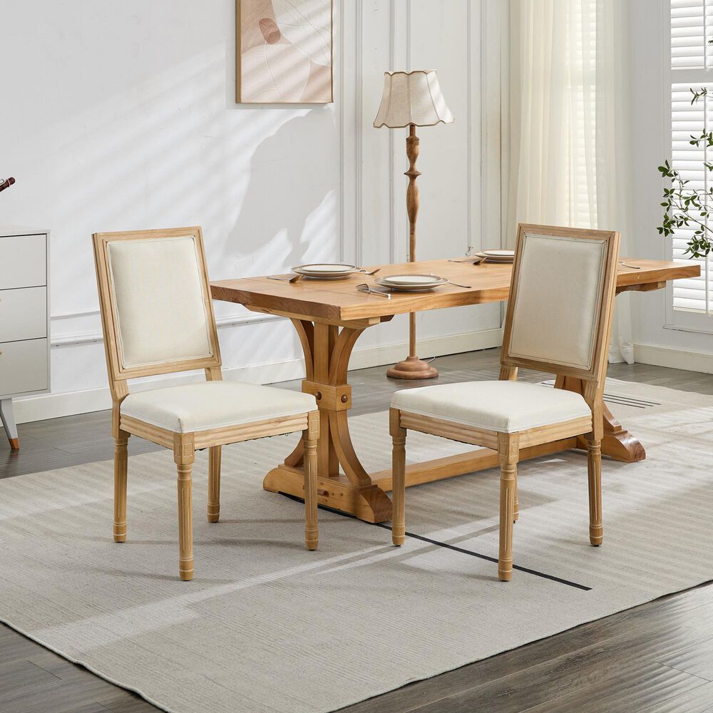 Hearth and Haven Upholstered Side Chair with Square Backrest in Beige (Set of 2), , large
