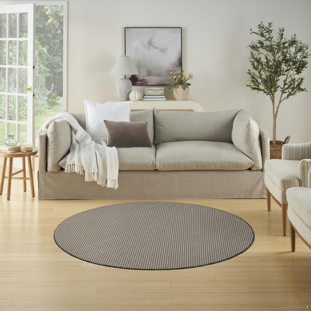 Nourison Courtyard Ivory and Charcoal 5&#39; Round Indoor/Outdoor Area Rug, , large