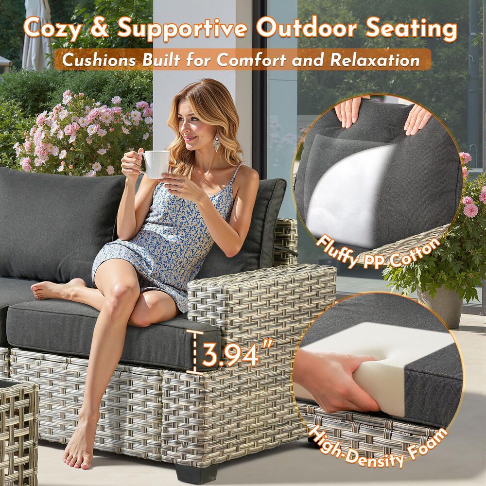 HOMLUX 9-Piece Modular Patio Conversation Set in Black, , large