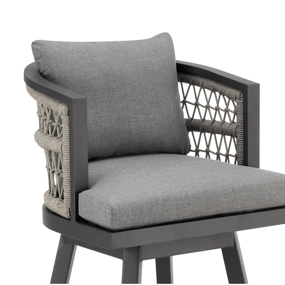 Armen Living Zella Patio Swivel Counter Height Bar Stool with Earl Gray Cushion in Gray, , large