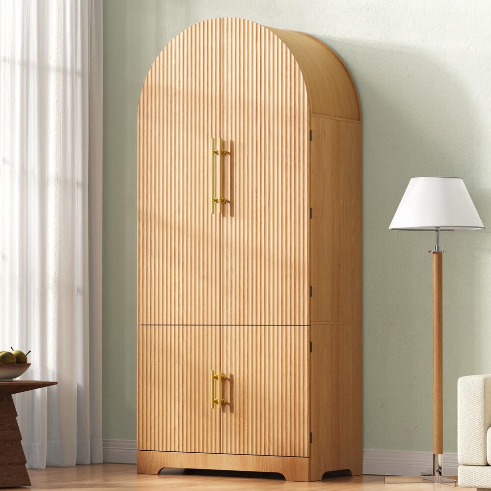 HOMLUX 72" Tall Arched Kitchen Pantry Cabinet in Natural, , large