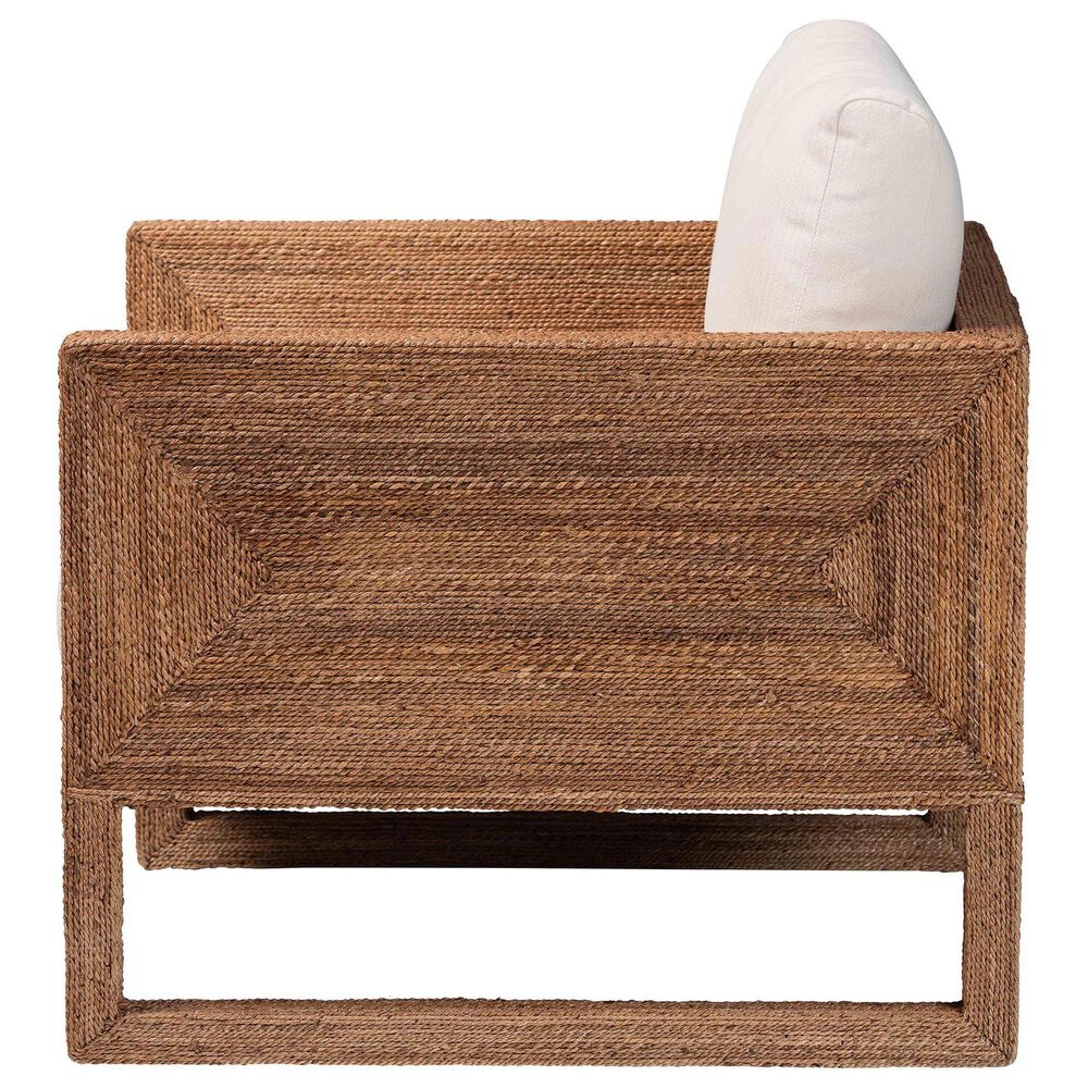 Baxton Studio Helina Arm Chair with Bleached Light Brown Seagrass in White, , large