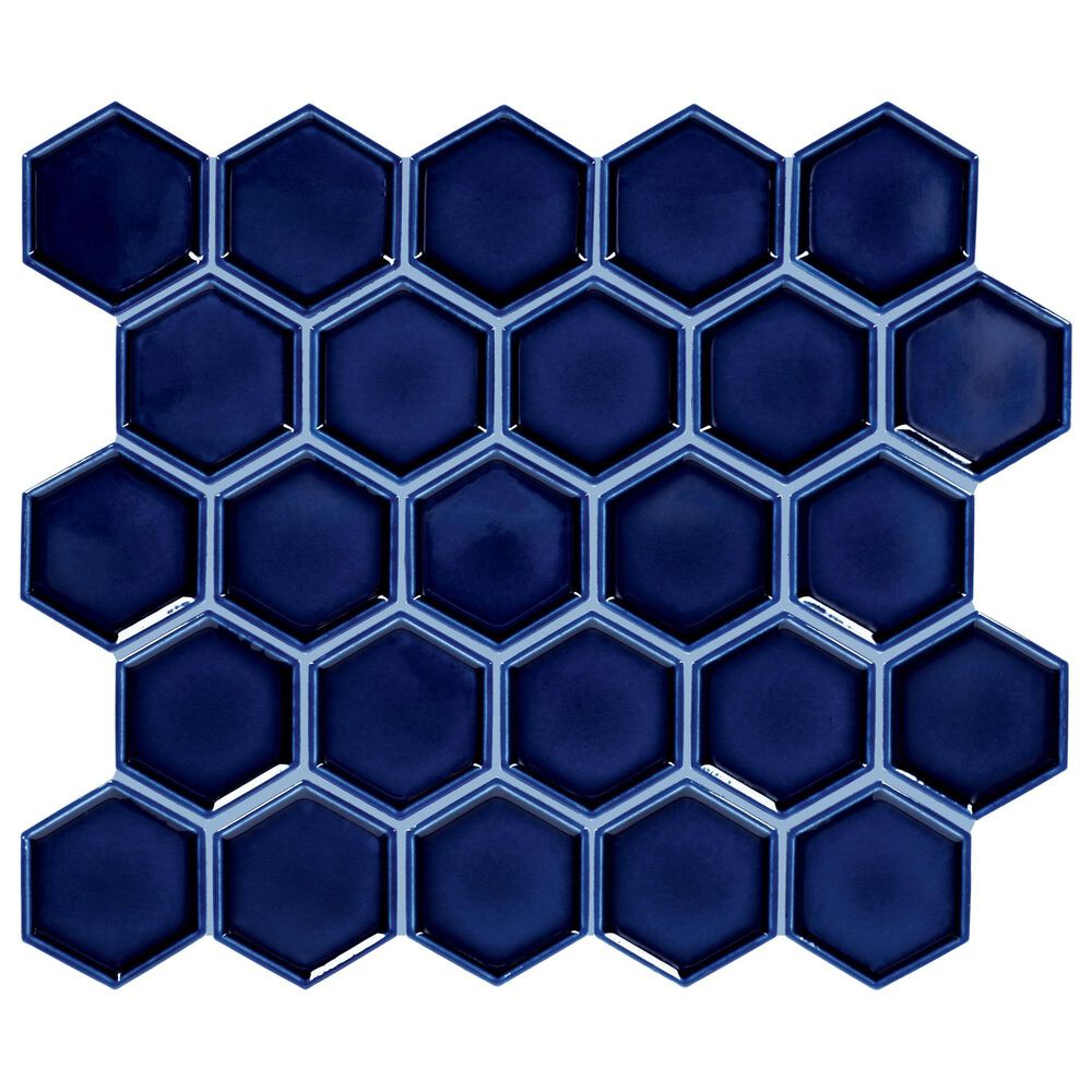 Dal-Tile Artefino Jewel Sapphire 2.5" Framed Hexagon on 12" x 14" Porcelain Mosaic Sheet, , large