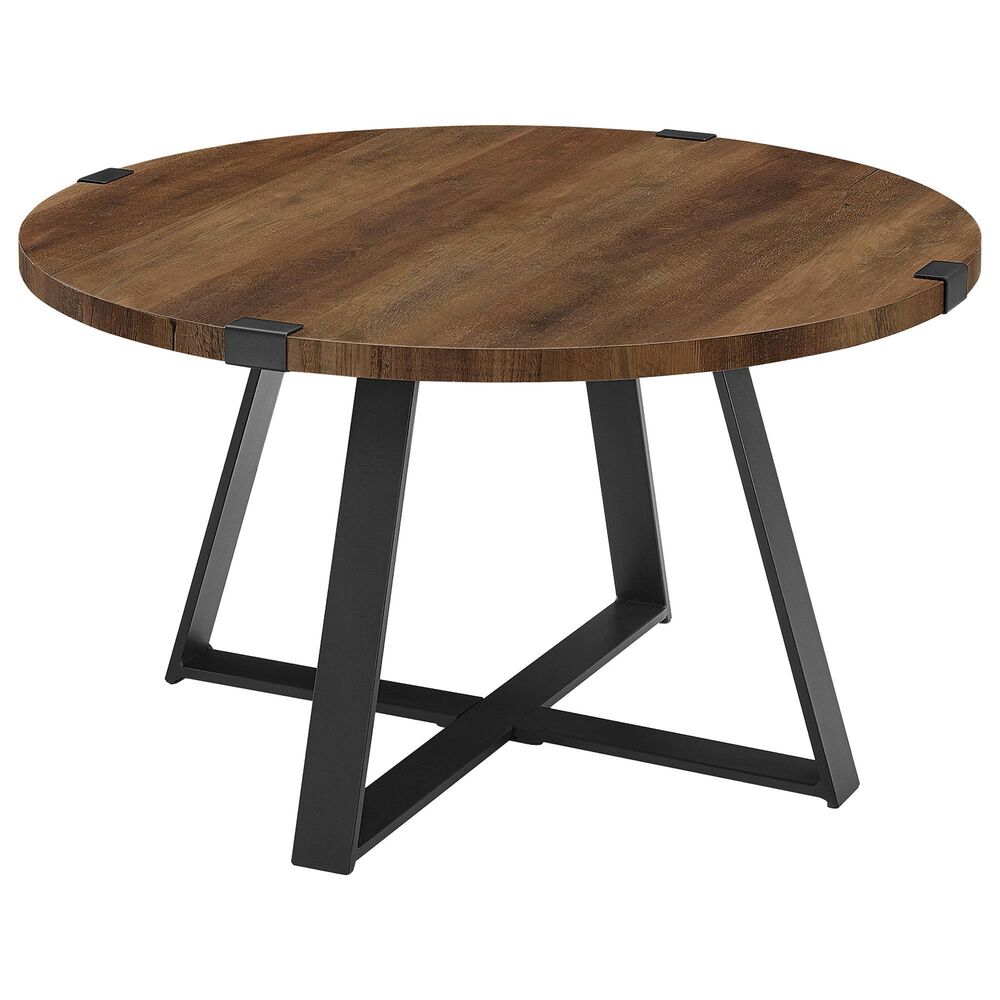 Walker Edison Metal Wrap Coffee Table in Rustic Oak and Black, , large