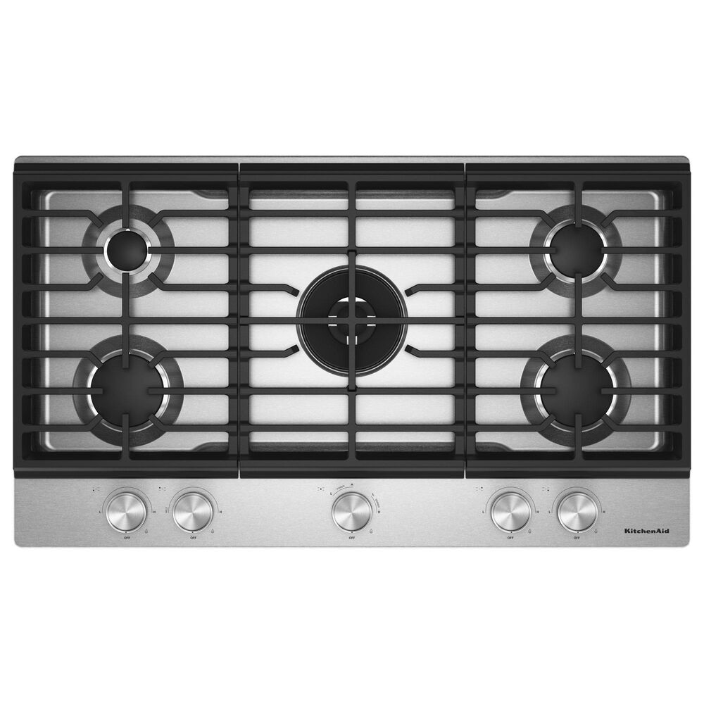 KitchenAid 36" Gas Cooktop with Backlit Knobs and Griddle in Stainless Steel, , large