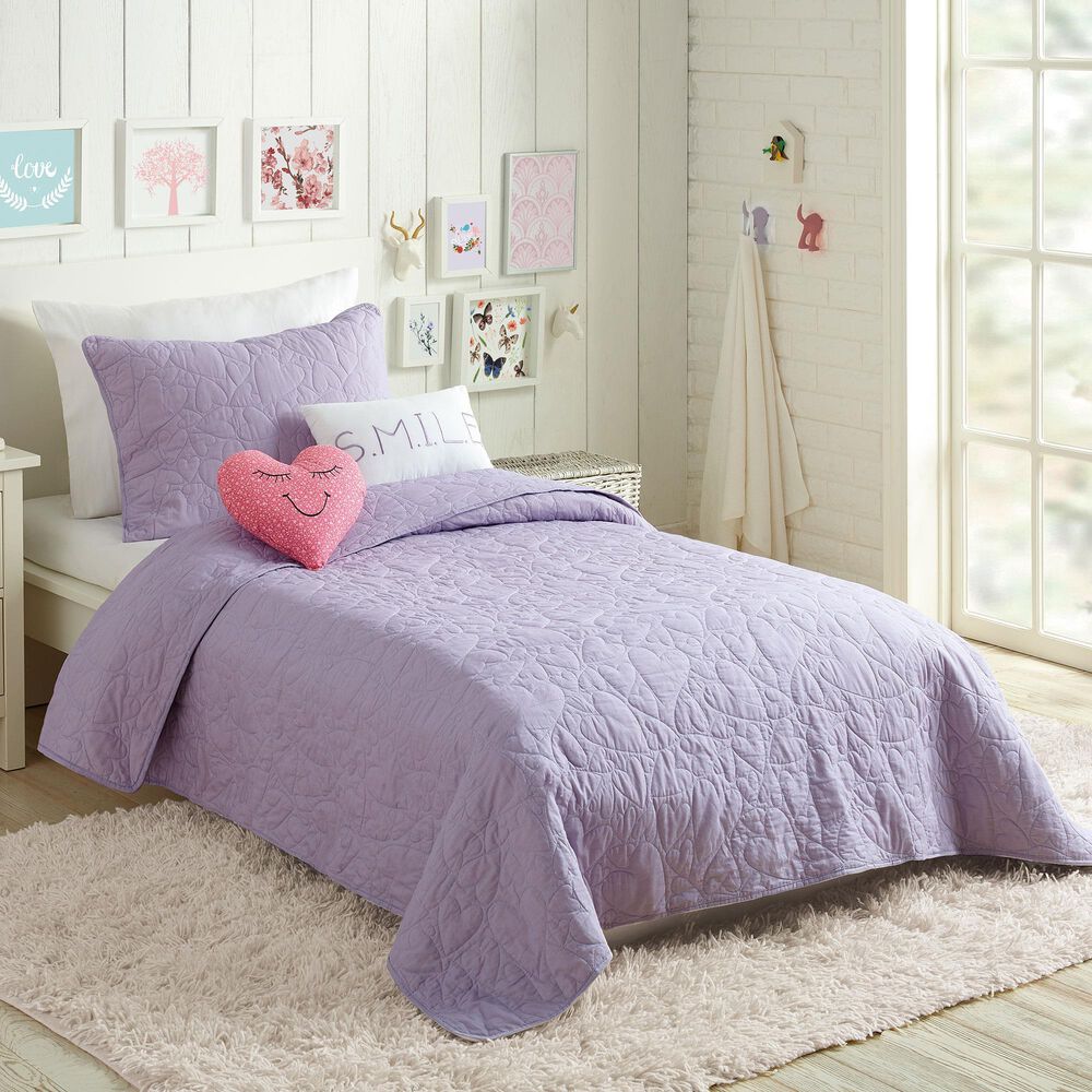 Peking Handicraft Heart 4-Piece Twin Quilt Set in Lavender, , large