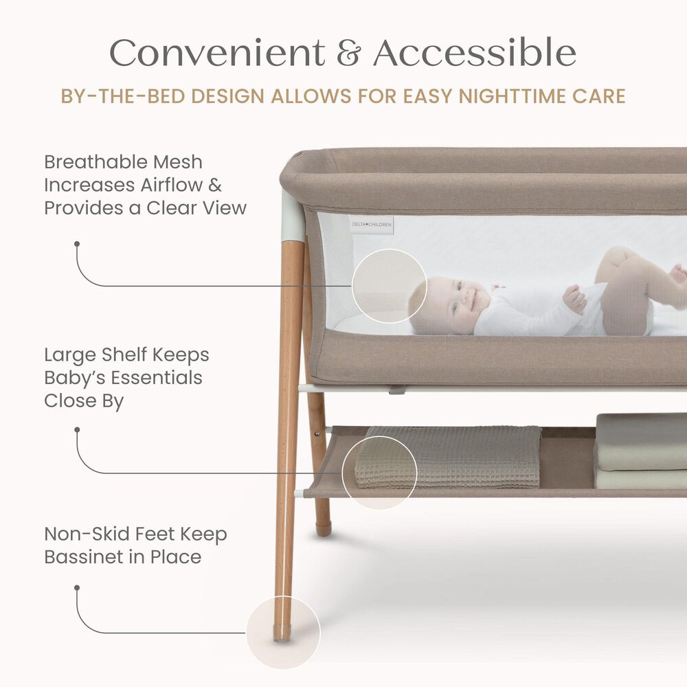 Delta Children Bondi Beechwood Bed Bassinet in Tan Melange, , large