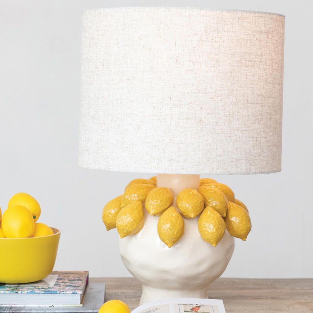 Teak Interiors Clementine Stoneware Lemon Table Lamp in Yellow and Cream, , large