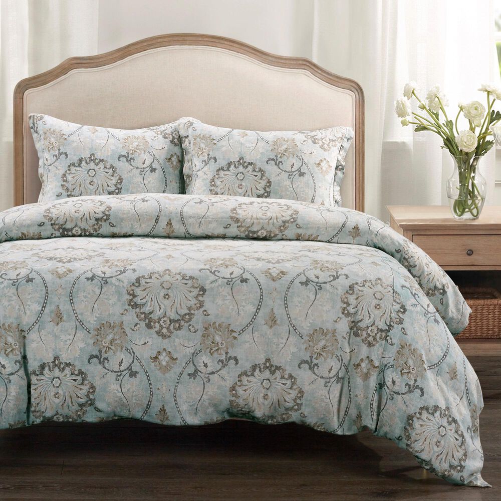 HiEnd Accents Dalia 3-Piece Super King Comforter Set in Powder Blue and Crisp White, , large