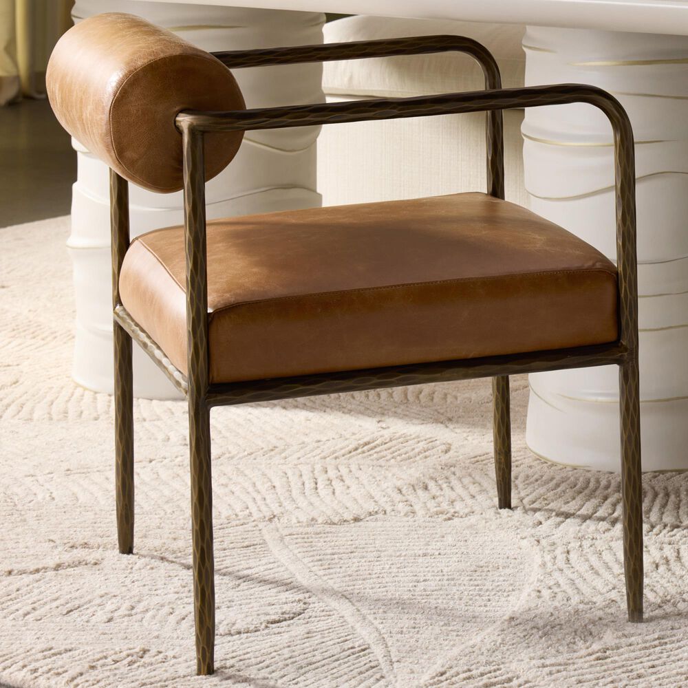 Club Collection By Sunpan Ajani Arm Chair with Tan Cushion in Antique Brass, , large