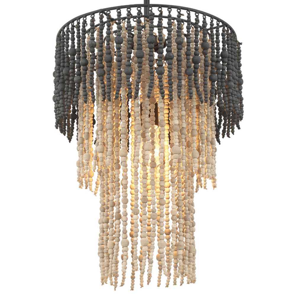 Creative Coop Marin 3-Tier Ombre Beaded Wood Chandelier in Black, , large
