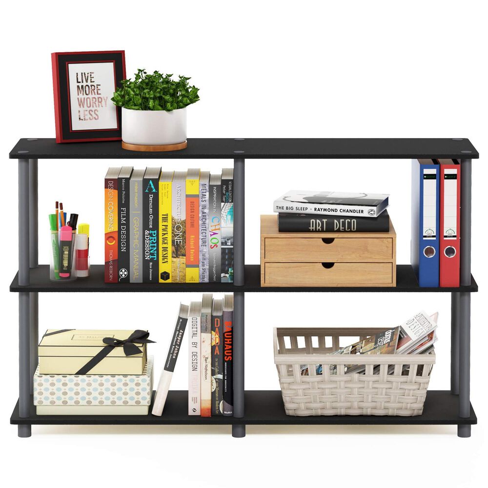 HOMLUX Turn-N-Tube 3-Tier Double Size Storage Display Rack in Black and Grey, , large