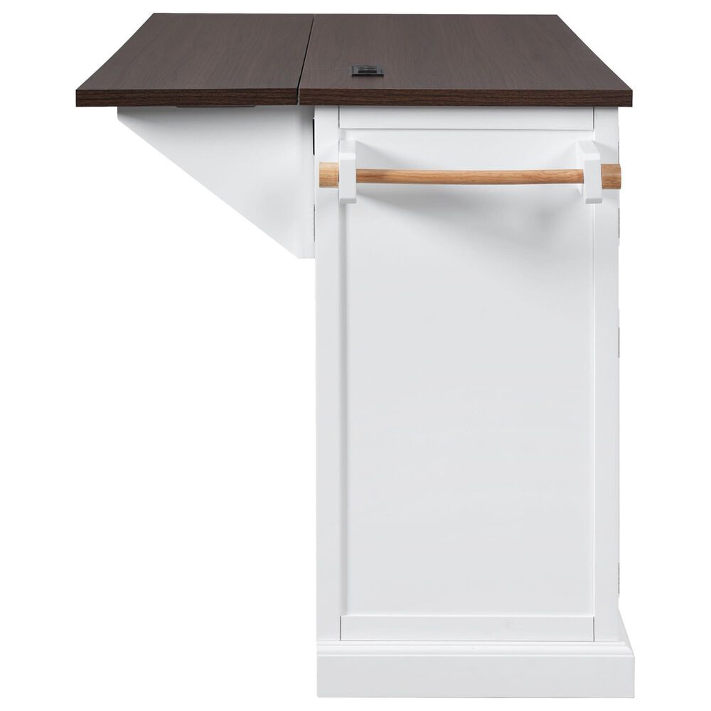 HOMLUX 54.9" Kitchen Island with Drop Leaf in White and Brown, , large