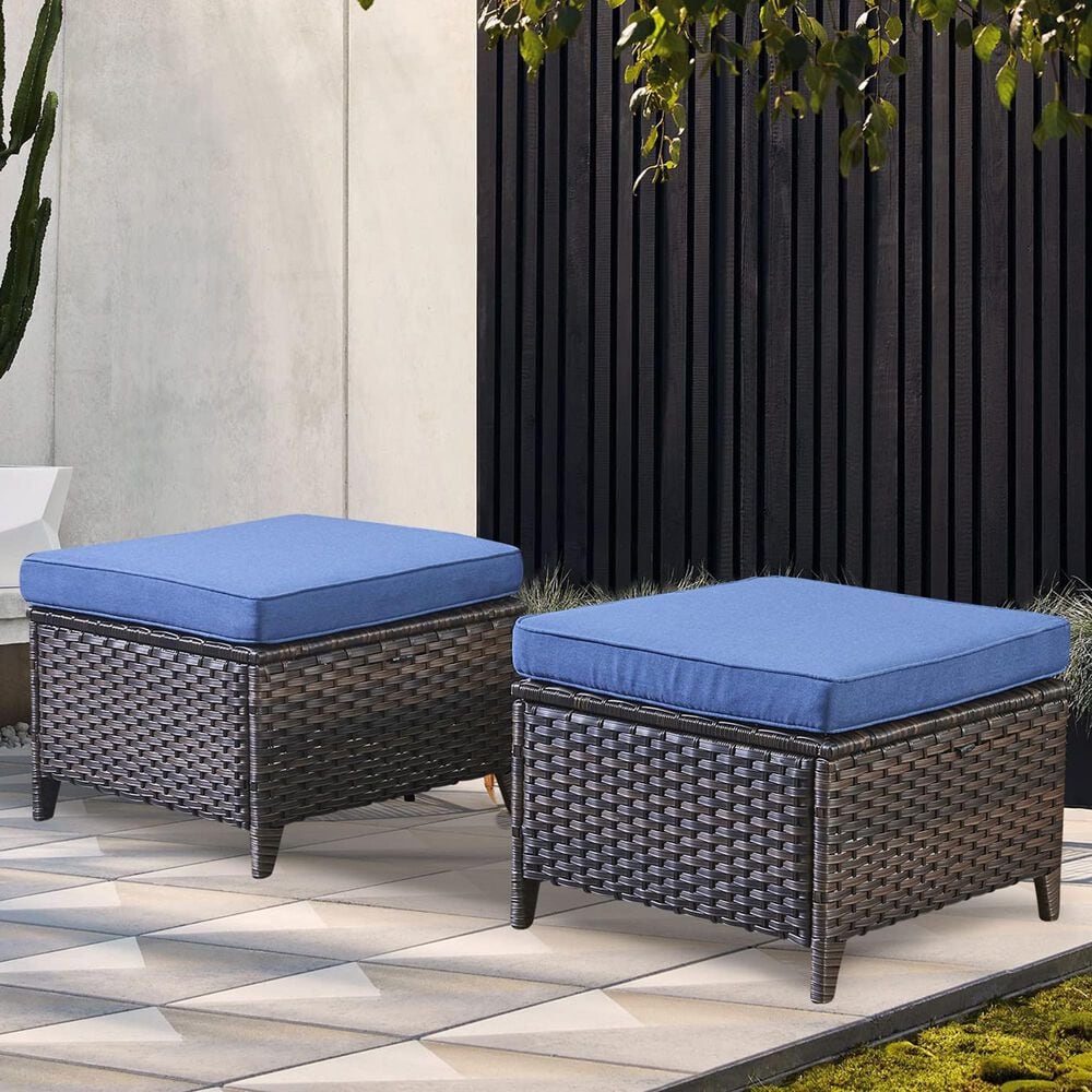 Sunwell Garden Carolina Patio Ottoman in Navy (Set of 2), , large