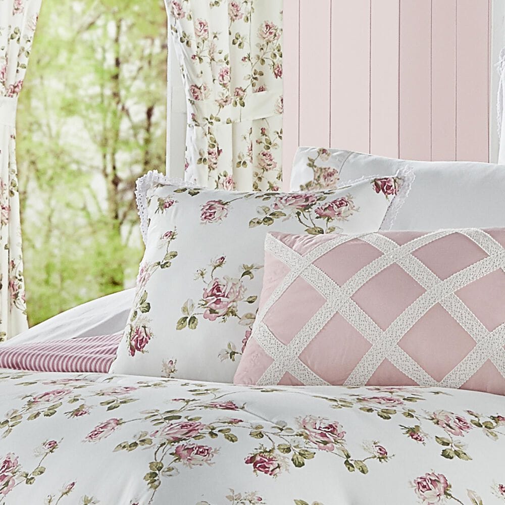 J. Queen New York Rosemary 16&quot; Square Throw Pillow in White and Pink, , large