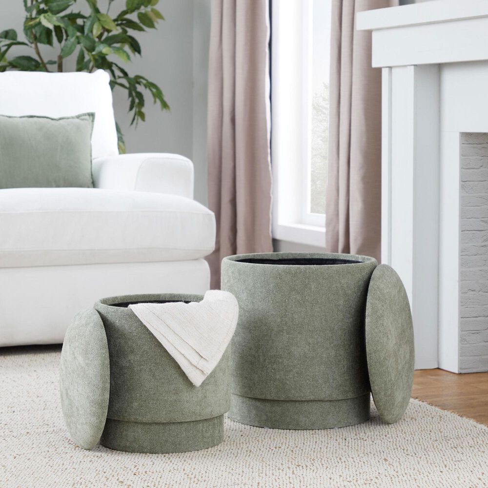 Lumisource Marla 2-Piece Upholstered Ottoman Set in Green, , large
