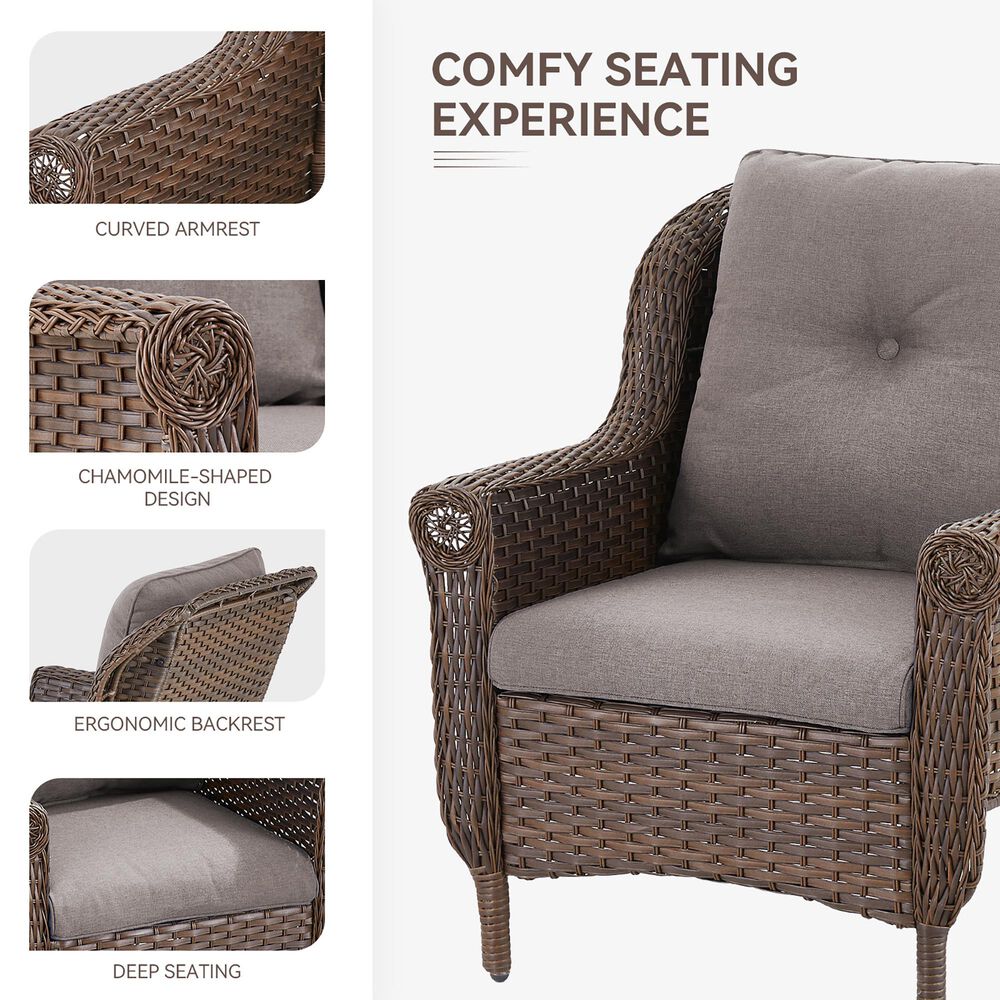 Sunwell Garden 36" Patio Stationary Chair with Wicker Armrest in Gray (Set of 2), , large